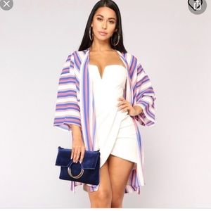 Coral blue white striped kimono